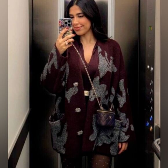 NWT ZARA KNIT COAT WITH METALLIC THREAD Wine | 2756/128/6 - Picture 4 of 16